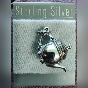 Vintage Sterling Teapot charm with moveable lid